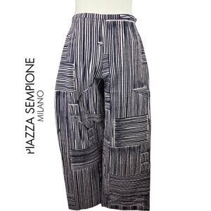 Piazza Sempione Navy & Pink Striped Wide Leg Pants